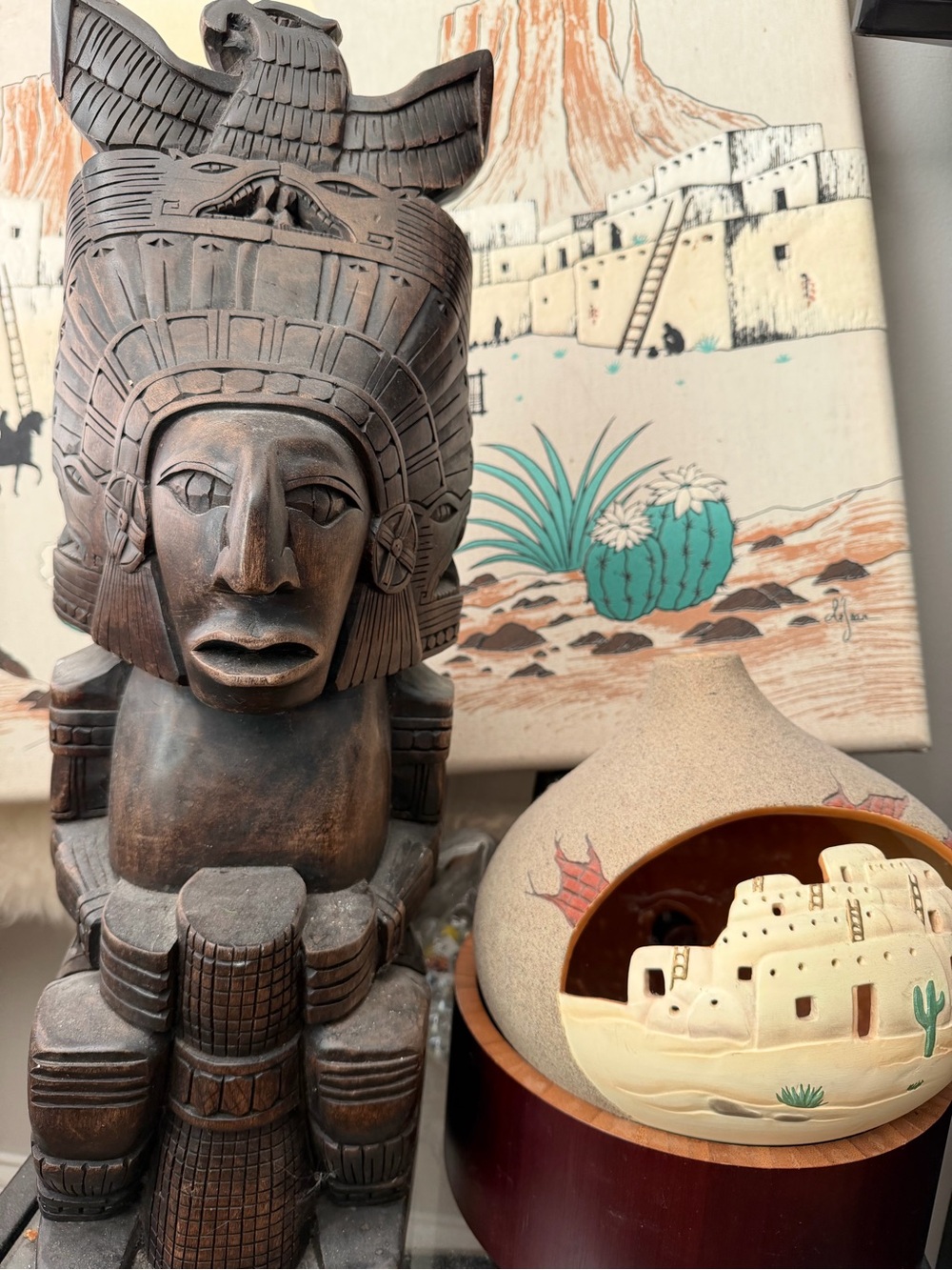 Hand-Carved Wood Tribal Sculpture Decor totem Home Art Mesoamérica mayas azteca